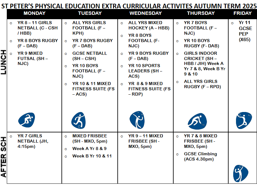 PE Clubs Autumn 2025